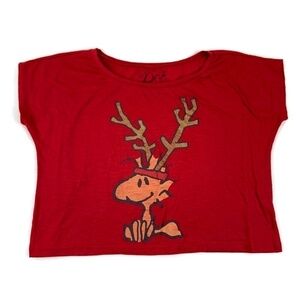 Doe Womens T Shirt Cap Sleeve Crop Top Red Peanuts Woodstock XS